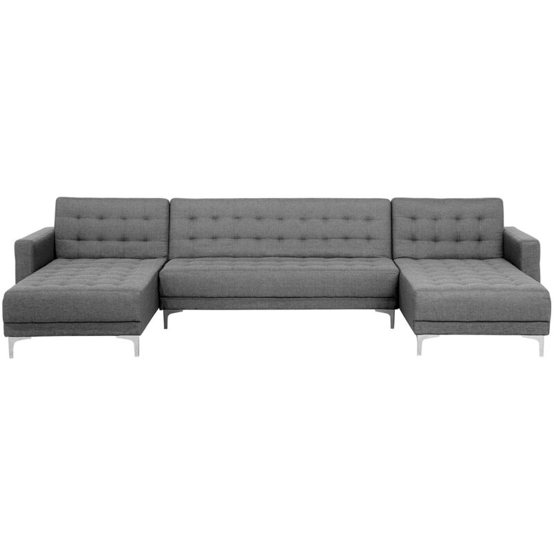 Sofá en forma de u 5 plazas de poliéster gris claro plateado chaise longues Aberdeen