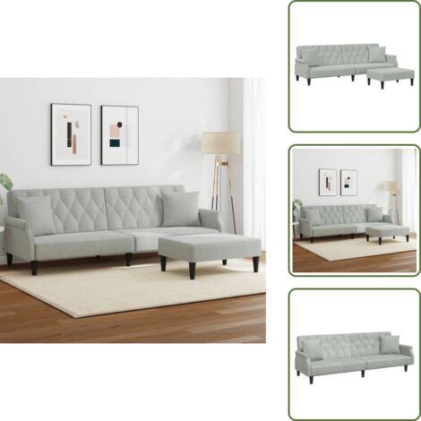 Sofá cama terciopelo - vidaXL Sofá cama 2 plazas con almohadas taburete terciopelo gris claro - Sofá cama gris claro