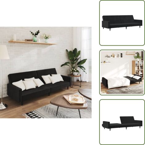 Sofá cama terciopelo - vidaXL Sofá cama de 2 plazas terciopelo negro - Sofá cama multifuncional