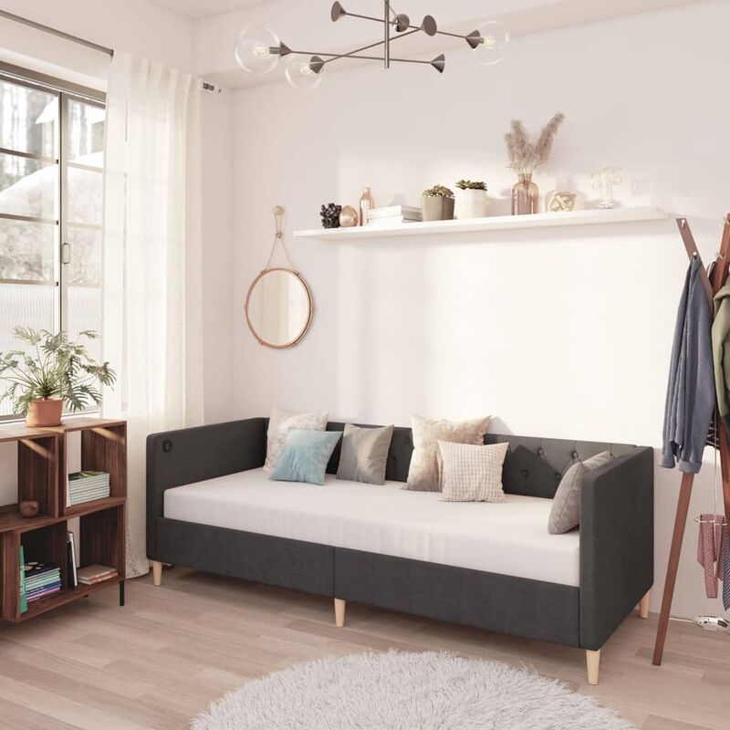 

Sofá cama USB de tela gris oscuro 90x200 cm