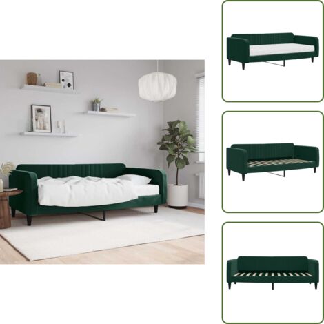 Sofá cama verde oscuro - vidaXL Sofá cama con colchón terciopelo verde oscuro 100x200 cm - Sofá cama terciopelo