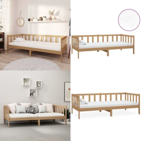 Sofá cama y colchón madera pino maciza marrón miel 90x200 cm - Colchón - Madera