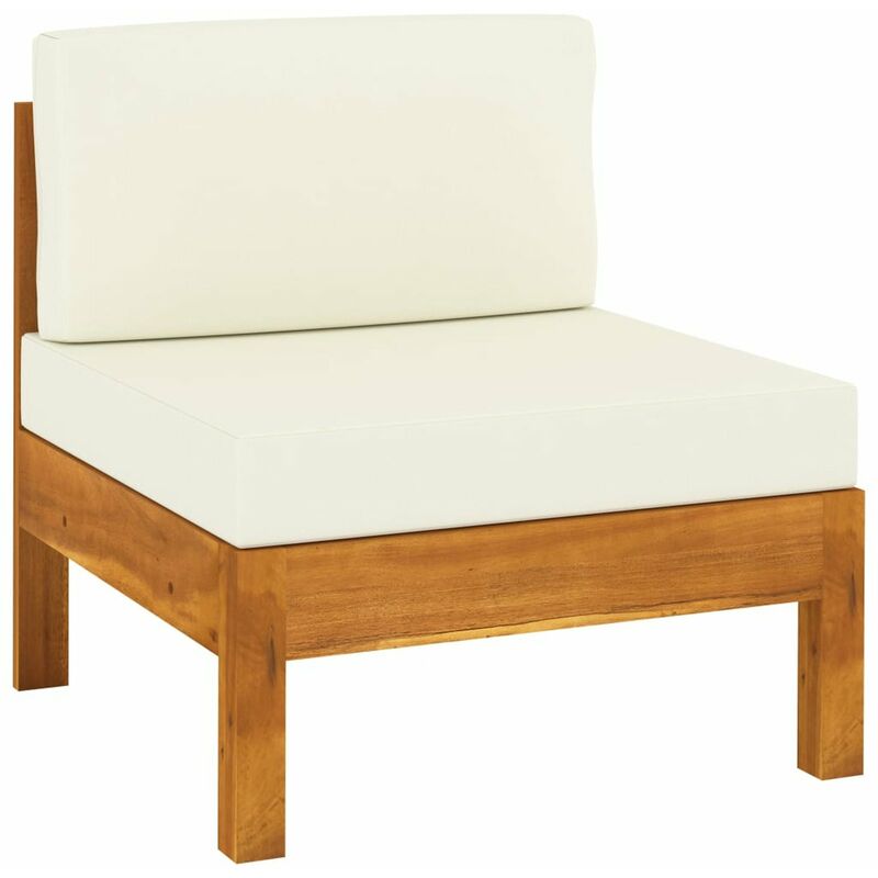 

Sofa central con cojines blanco crema madera de acacia