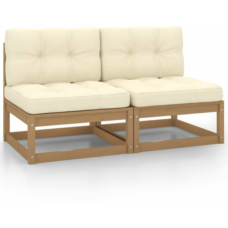 

Sofa central de jardin 2 pzas cojines crema madera pino maciza