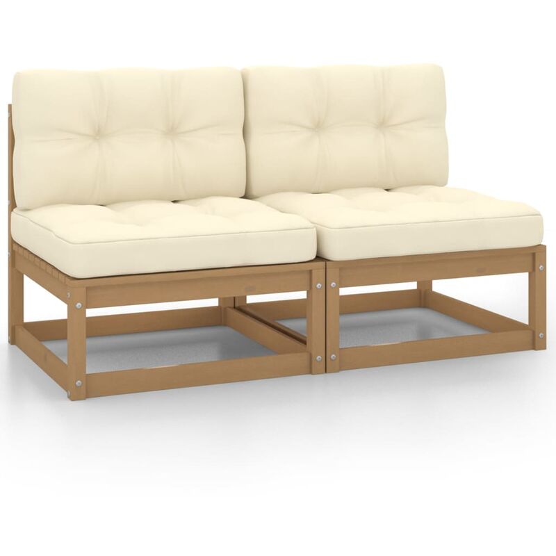 

Sofá central de jardín 2 pzas cojines crema madera pino maciza
