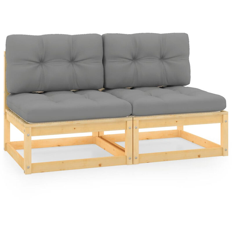 

Sofa central de jardin 2 pzas cojines grises madera pino maciza