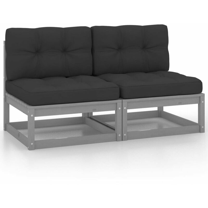 

Sofa central de jardin 2 pzas cojines grises madera pino maciza