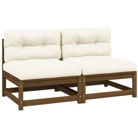 Sofá central de jardín 2 pzas cojines madera pino maciza crema vidaXL