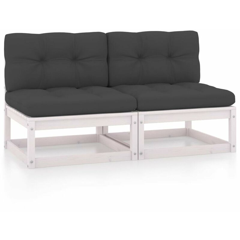 

Sofa central de jardin 2 pzs cojines gris antracita madera pino