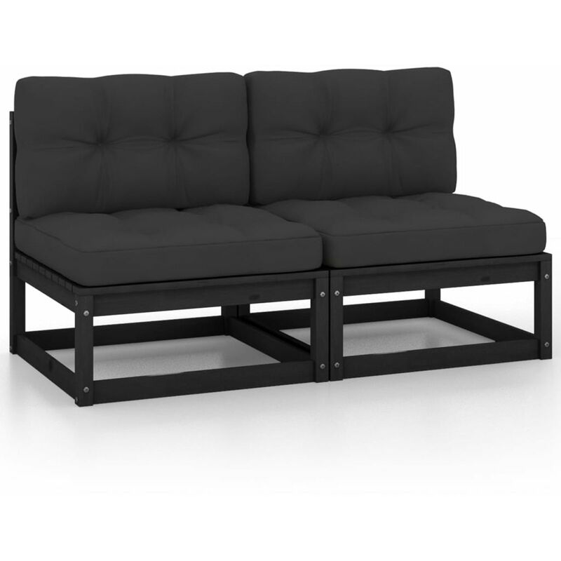 

Happyshopping - Sofa central de jardin 2 pzs cojines gris antracita madera pino
