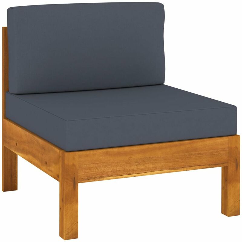 

Sofa central de madera de acacia con cojines gris oscuro