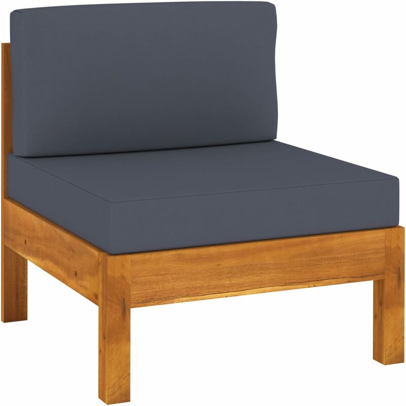 

Sofá central de madera de acacia con cojines gris oscuro