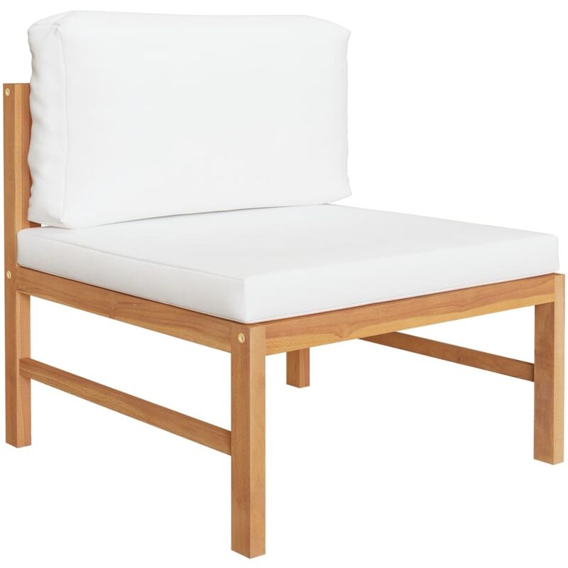 

Sofá central de madera maciza de teca con cojines crema