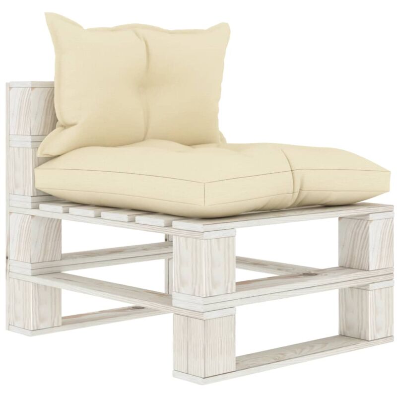 

vidaXL Sofá central de palés de jardín madera con cojines color crema - Crema