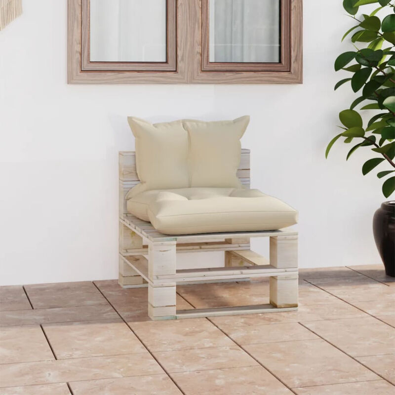 

Sofa central de pales para jardin con cojines de madera de pino