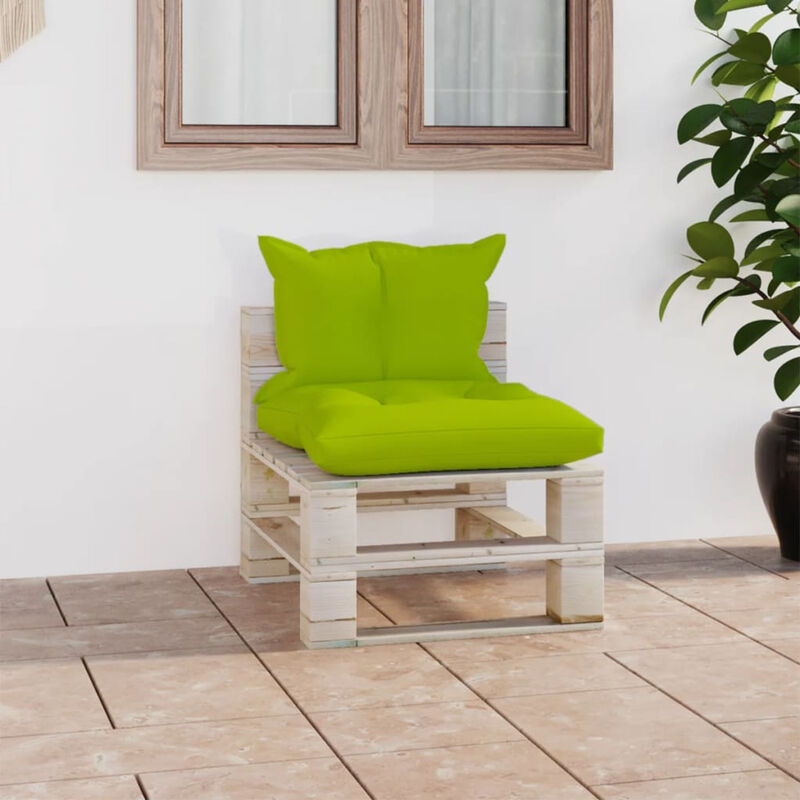 

Sofa central de pales para jardin con cojines de madera de pino