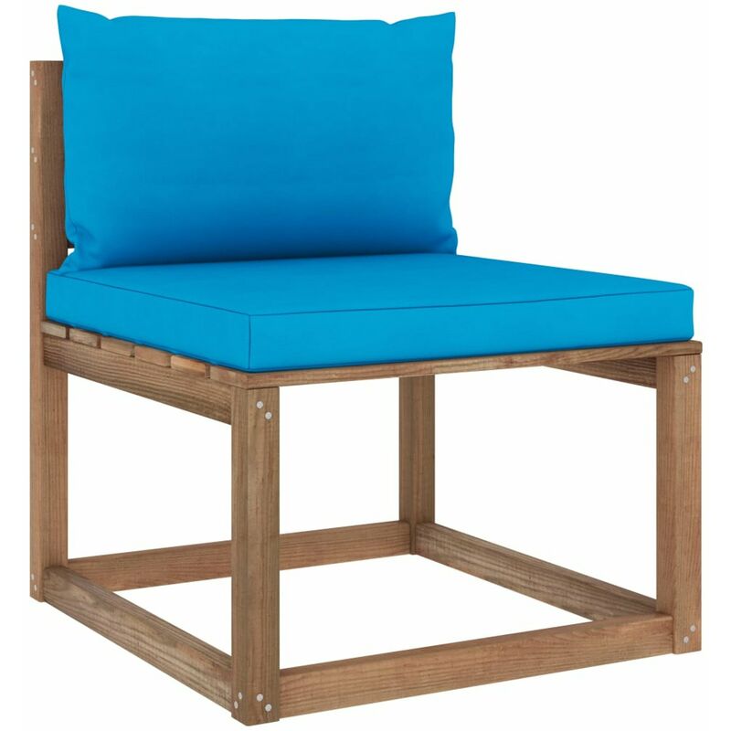 

Sofa central de palets para jardin con cojines azul claro