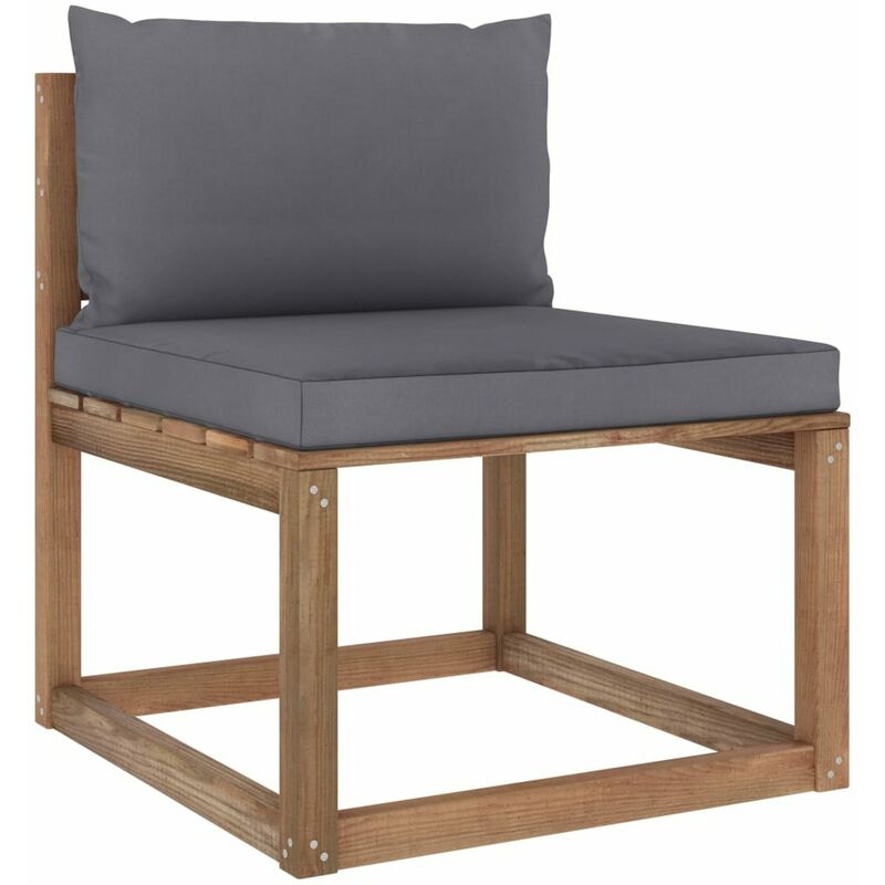 

Sofa central de palets para jardin con cojines gris antracita