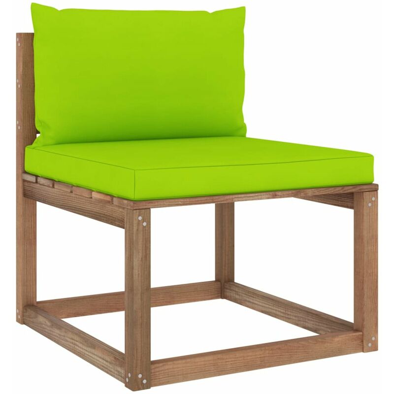 

Sofa central de palets para jardin con cojines verde brillante