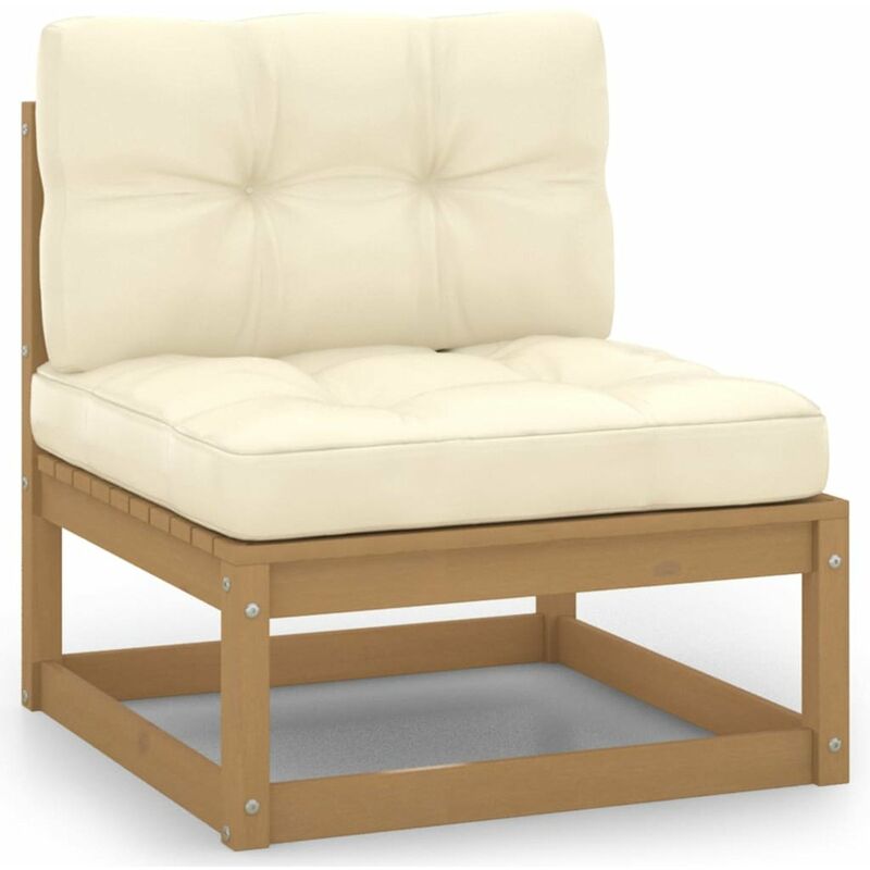 

Sofa central para jardin y cojines crema madera maciza acacia