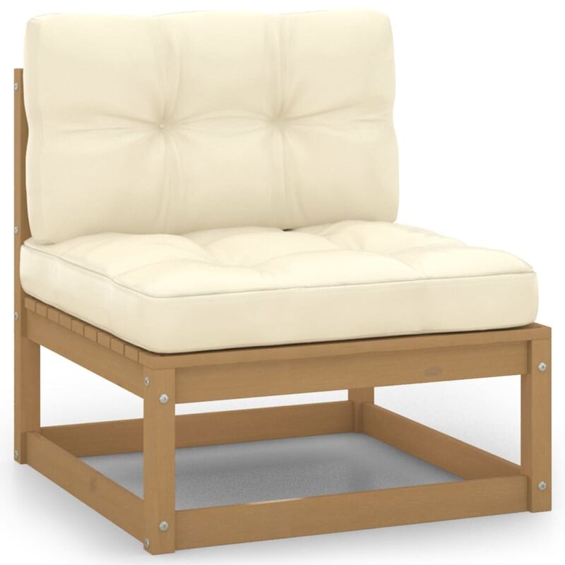 

Sofá central para jardín y cojines crema madera maciza acacia