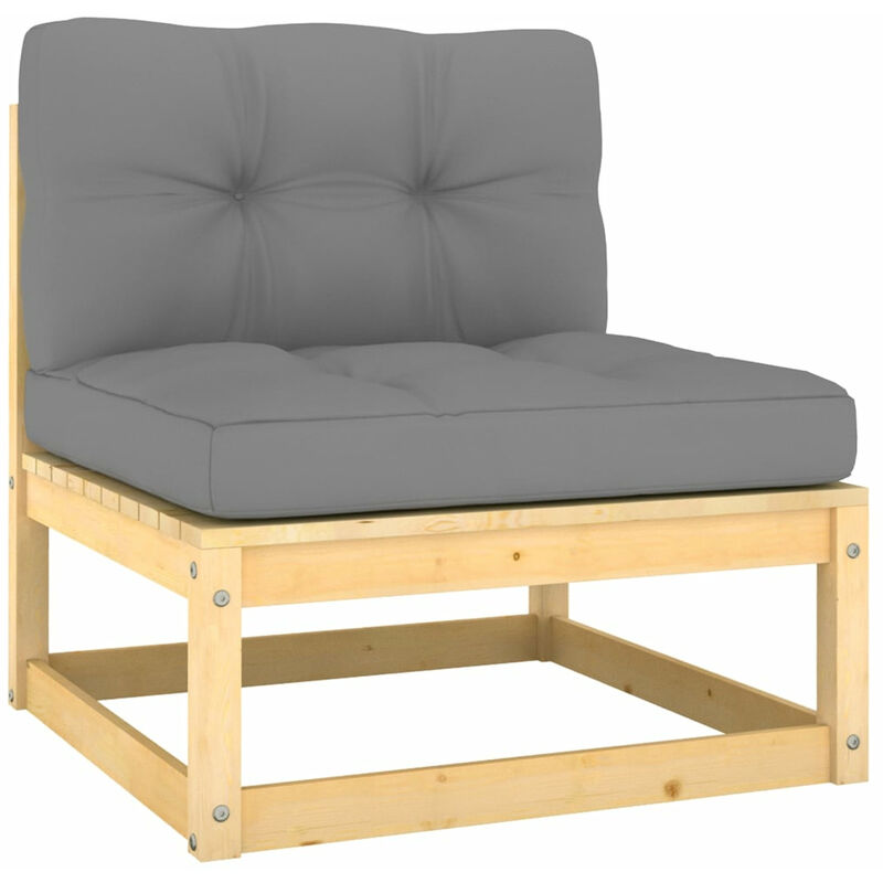 

Sofa central para jardin y cojines grises madera maciza acacia