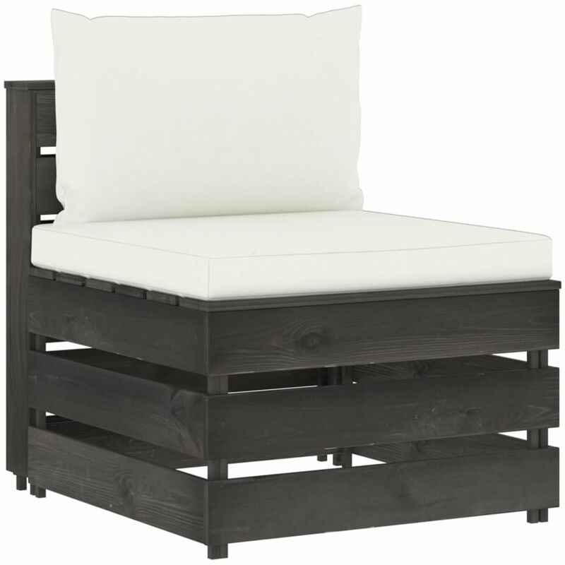 

Sofa central seccional con cojines madera impregnada gris