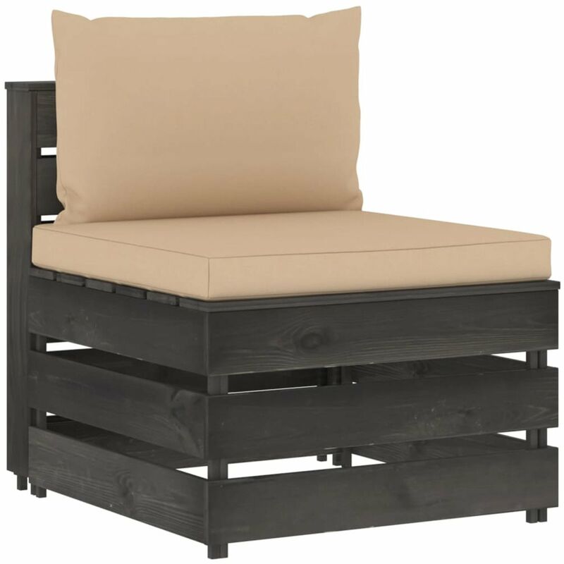 

Sofa central seccional con cojines madera impregnada gris