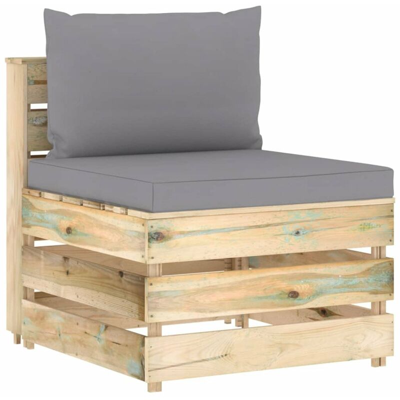 

Sofa central seccional con cojines madera impregnada verde