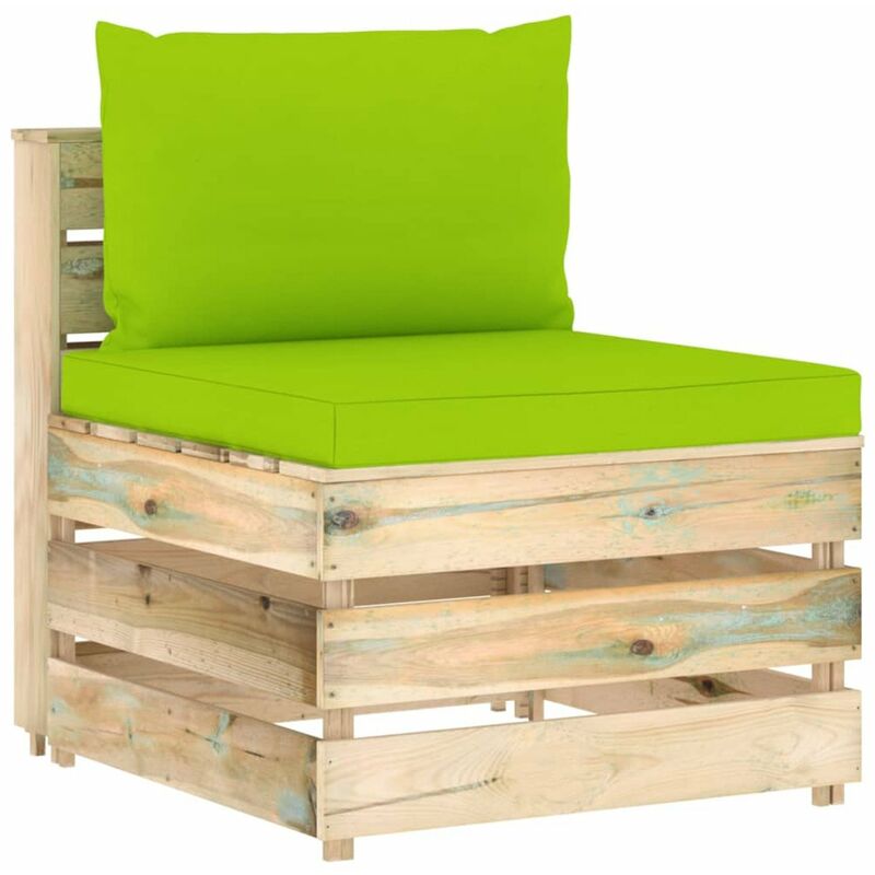 

Sofa central seccional con cojines madera impregnada verde