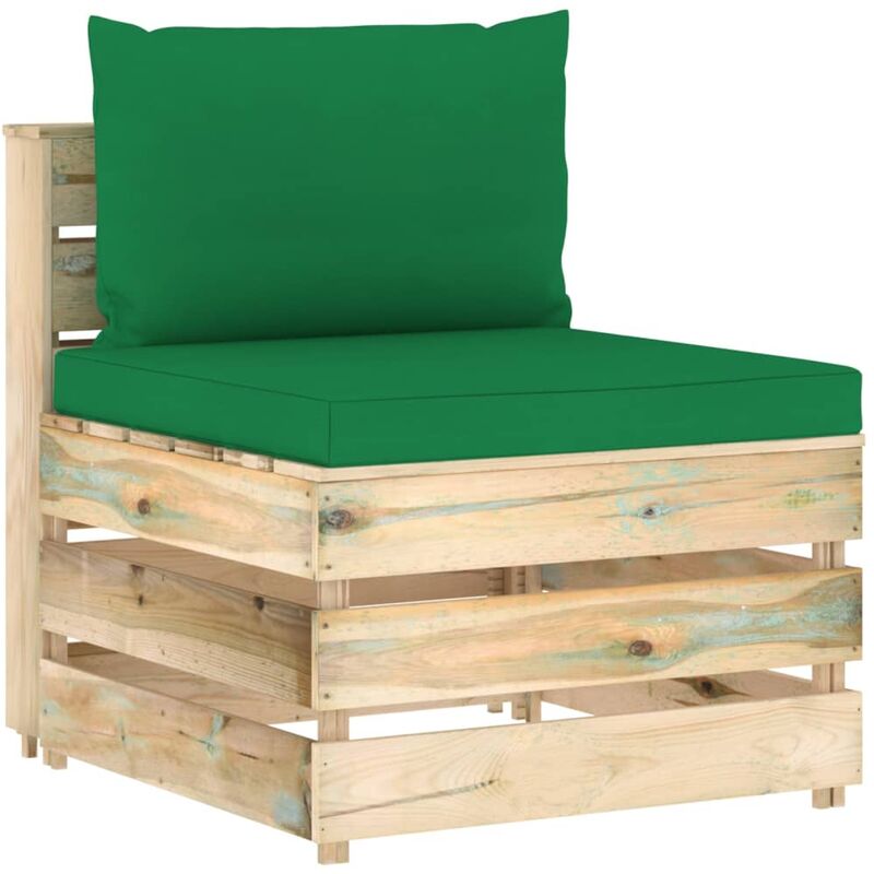 

Sofá central seccional con cojines madera impregnada verde