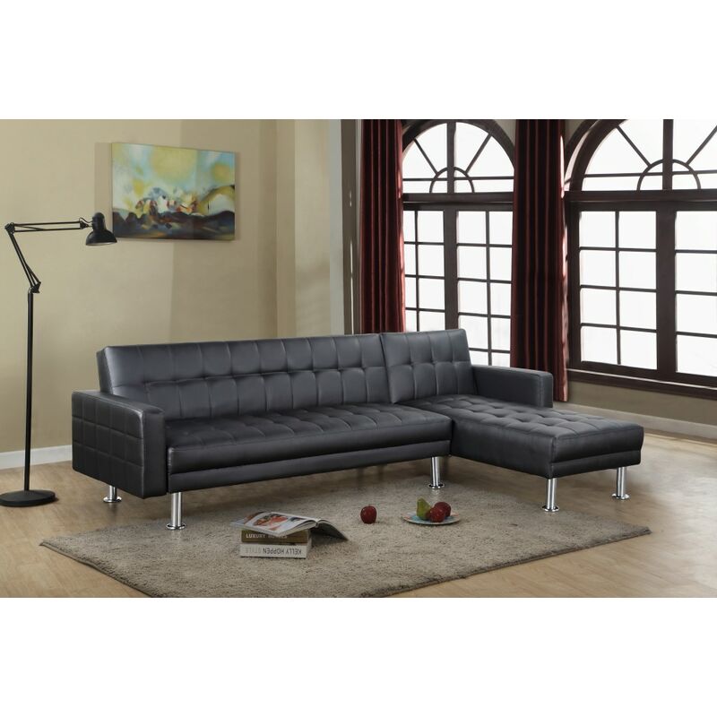 

Saldosystocks - Sofá chaise-longue cama km-16040SB negro polipiel 3 plazas