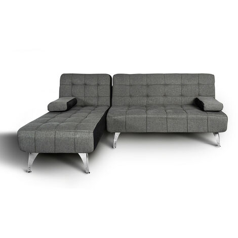 Sofá chaise longue gris terciopelo de 3 plazas convertible en cama