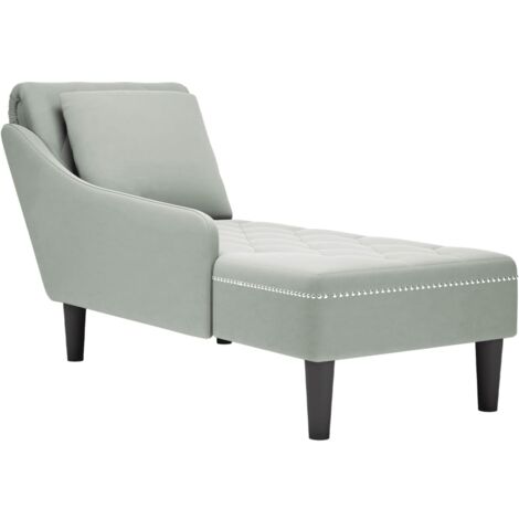 Sofá chaise longue para interior y cojín y apoyabrazos derecho en terciopelo gris DEC026265