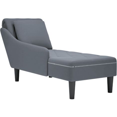 Sofá chaise longue para interior y cojín y apoyabrazos derecho en terciopelo gris oscuro DEC026266
