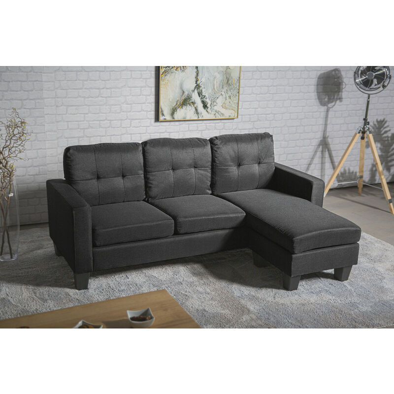 

Saldosystocks - Sofá chaise-longue rut negro reversible con opción de puff individual aprovechando espacio y estilo diferente