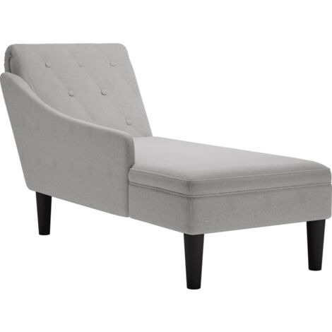 Sofá chaise longue tipo diván para interior con cojín y reposabrazos derecho en tela gris DEC026257