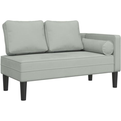 Sofá chaise longue tipo diván para interior con cojines de terciopelo gris claro DEC026075