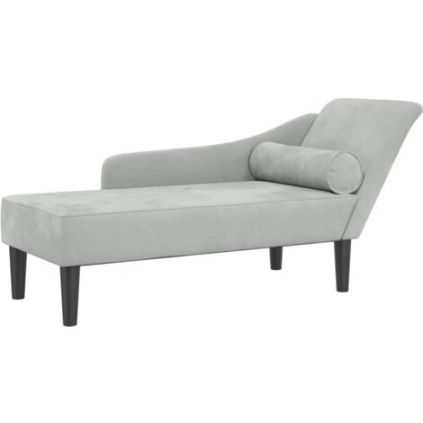 Sofá chaise longue tipo diván para interior con cojines de terciopelo gris claro DEC026076