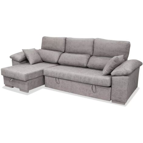 HM-ACTUALLY Sofá Chaiselongue cama Alvaro tapizado cemento, 265cm(ancho) 145cm(fondo) 98cm(altura).