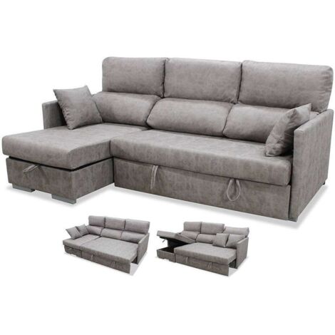 HM-ACTUALLY Sofá Chaiselongue cama Aventador tapizado cemento, 223cm(ancho) 148cm(fondo) 100cm(altura).