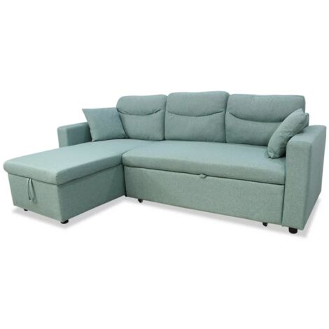 HM-ACTUALLY Sofá Chaiselongue cama Rivas tapizado verde, 223cm(ancho) 145cm(fondo) 102cm(altura).