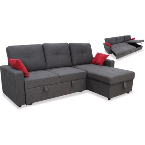 HM-ACTUALLY Sofá Chaiselongue cama Robyn tapizado gris, 184cm(ancho) 130cm(fondo) 82cm(altura).
