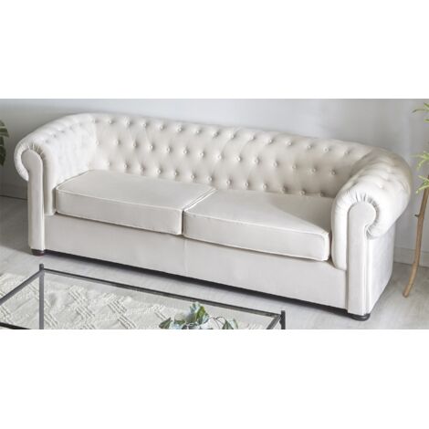 Sofa Chester 3P Terciopelo Beige 210X90X75 Cms. 210X90X75 Cms