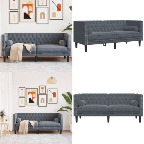 Sofá Chesterfield 2 plazas con cojines terciopelo gris oscuro - Sofá de 2 plazas - Sofá de terciopelo