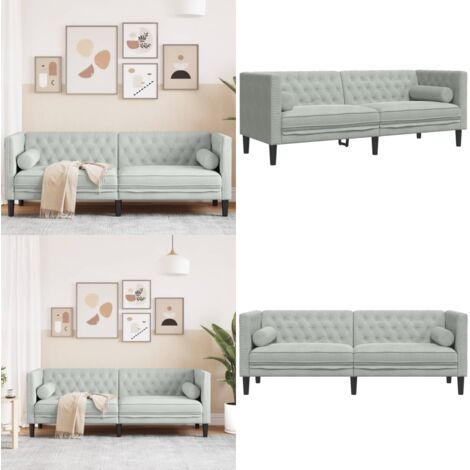Sofá Chesterfield 3 plazas con cojines terciopelo gris claro - Sofá de 3 plazas - Sofá con almohadas