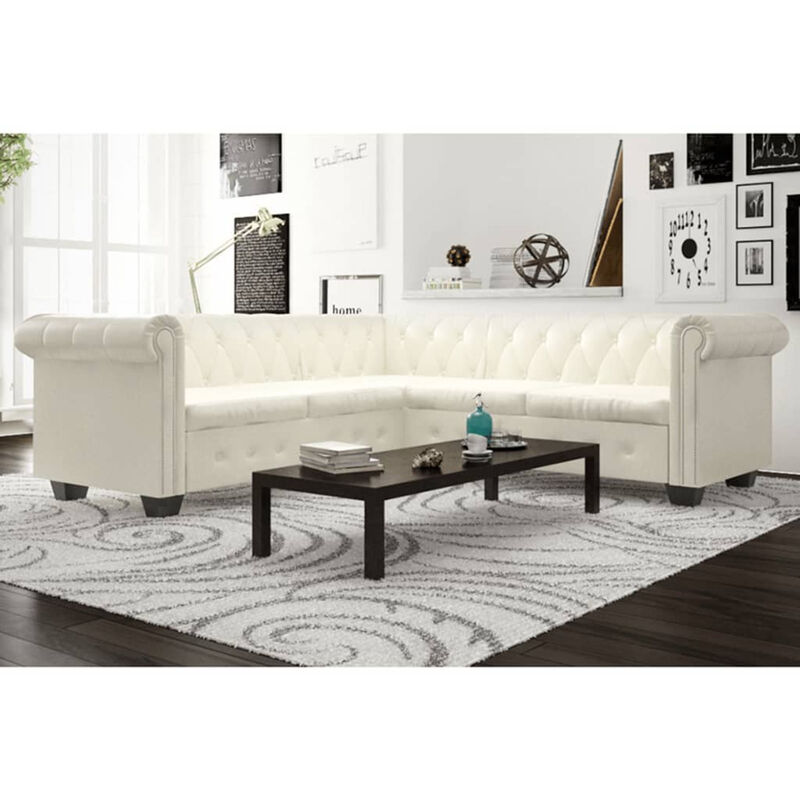 

Sofa Chesterfield 5 plazas de cuero artificial blanco