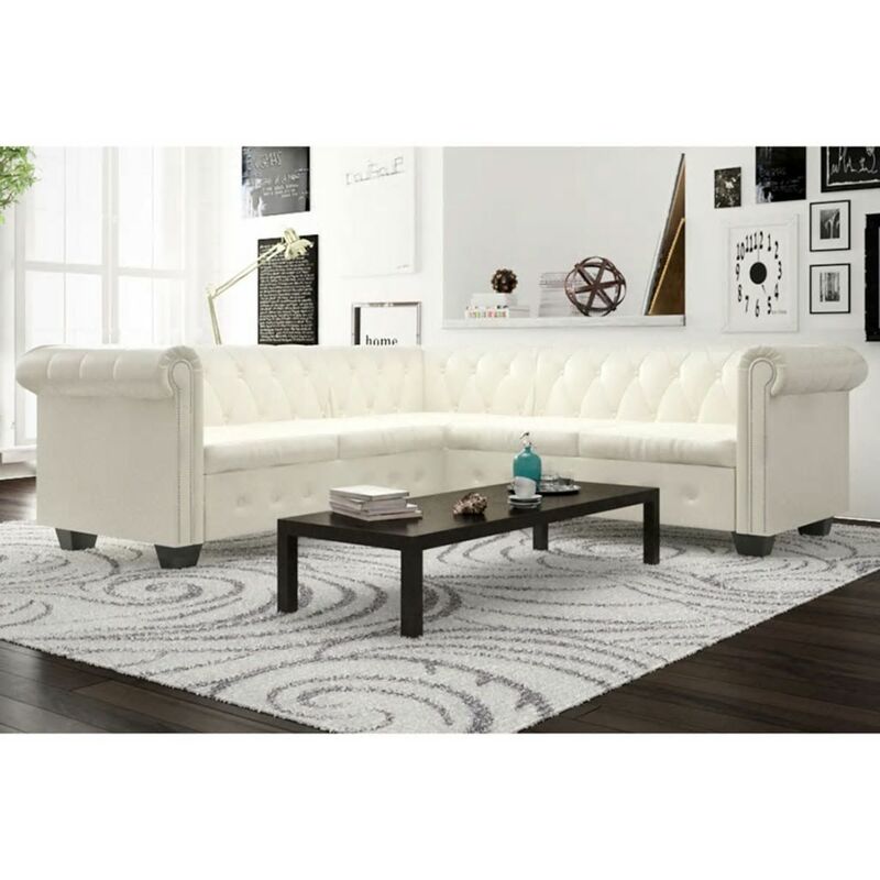 

Sofá Chesterfield 5 plazas de cuero artificial blanco