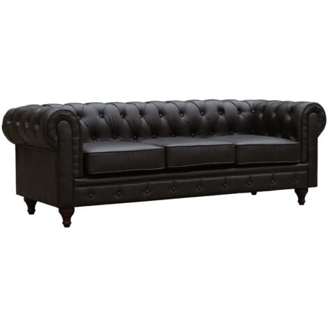HABITAT ET JARDIN Sofa Chesterfield "Aliza" ohne Verstellfunktion - 204 x 80 x 58 cm - 3-Sitzer - Braun