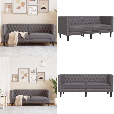 Sofá Chesterfield de 2 plazas cuero artificial gris - Sofá de cuero sintético - Sofá de 2 plazas
